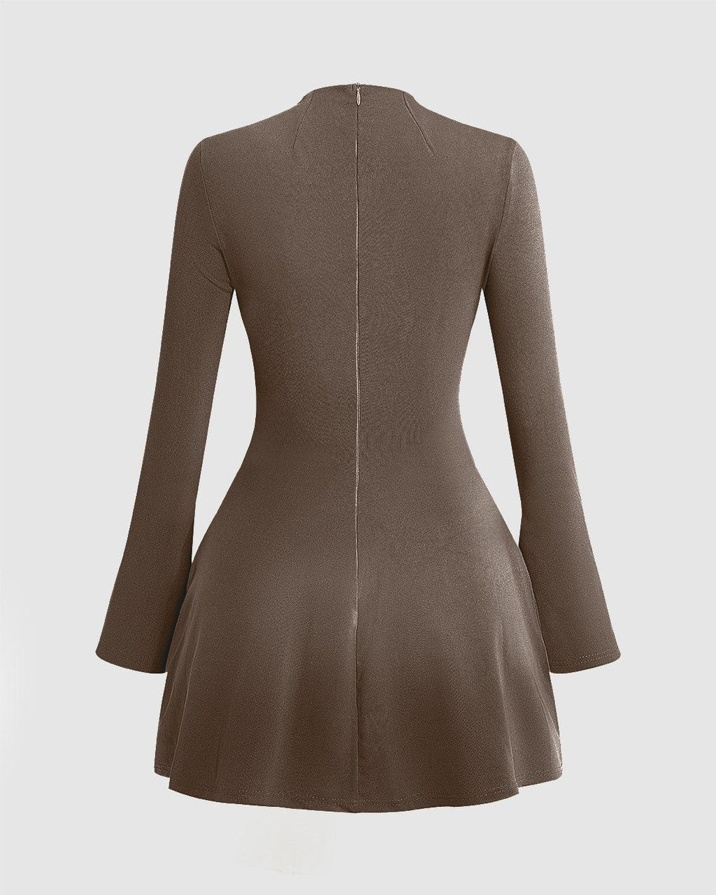 Stitching Bell Sleeve Brown Mini Dress