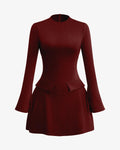 Stitching Bell Sleeve Mini Dress In Maroon