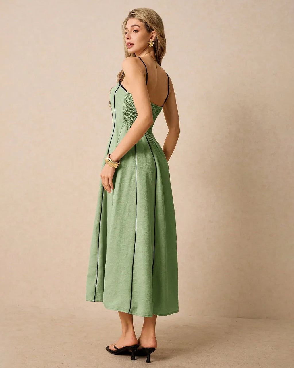 Strapless A-Line Pleated Midi Dress for Women
