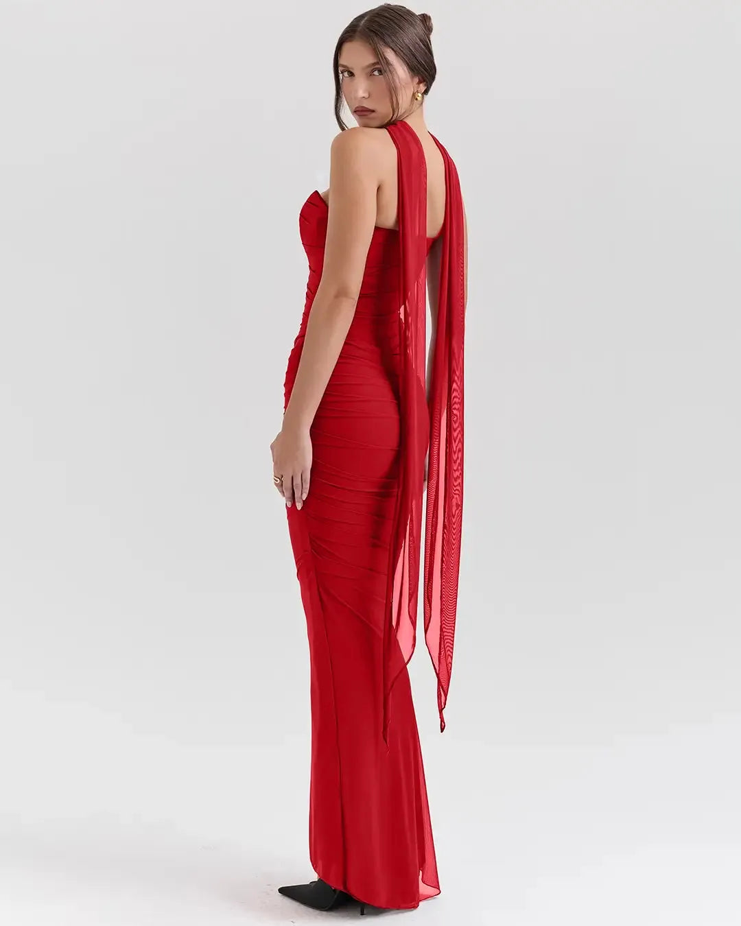 Strapless Corset Top & Stretch Mermaid Skirt In Red