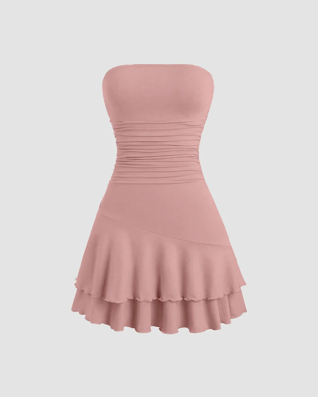 Strapless Fit & Flare Layered Hem Dress In Rose