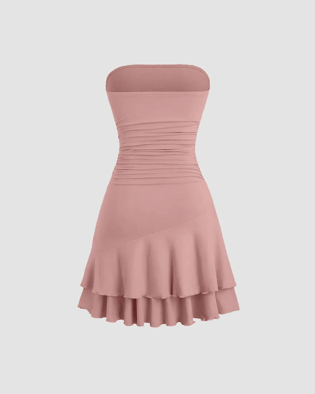 Strapless Fit & Flare Layered Hem Dress In Rose