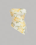Strapless Floral Print Ruched Side Tie Top in Yellow