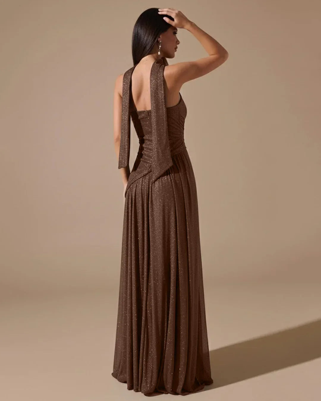 Strapless High Slit Fitted Maxi Dress in Brown