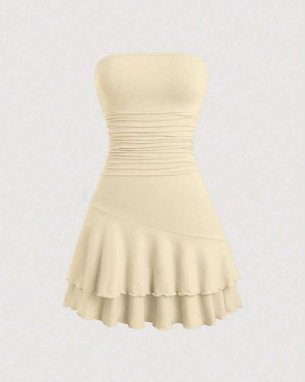 Strapless Off White Mini Dress With Cinched Waist