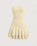 Strapless Off White Mini Dress With Cinched Waist