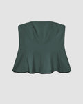 Strapless Peplum Bustier Top In Olive Green