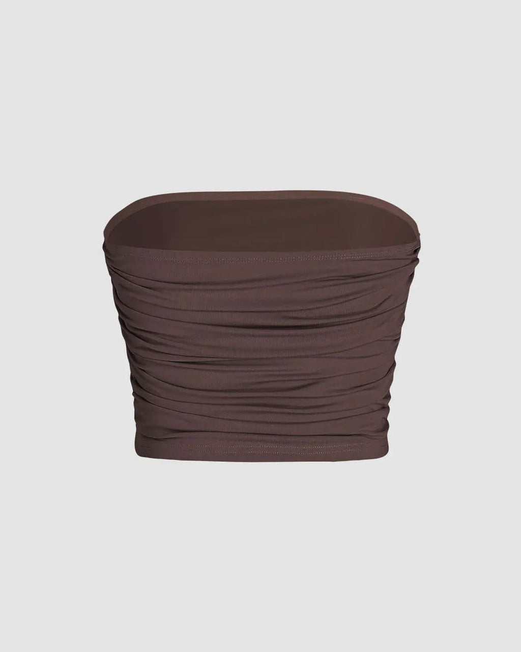 Strapless Ruched Crop Top In Brown