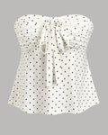 Strapless Ruched Polka Dot Tie-Up Top in White and Black