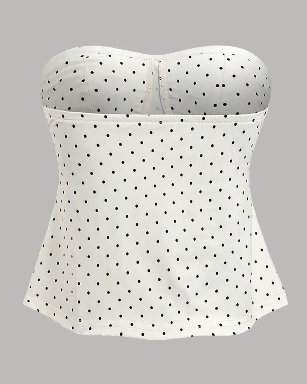 Strapless Ruched Polka Dot Tie-Up Top in White and Black