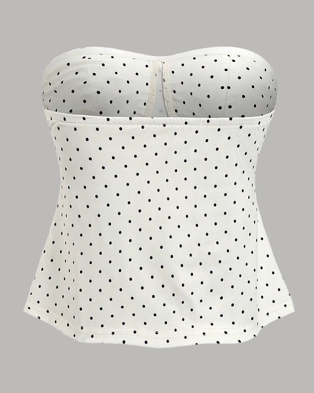 Strapless Ruched Polka Dot Tie-Up Top in White and Black