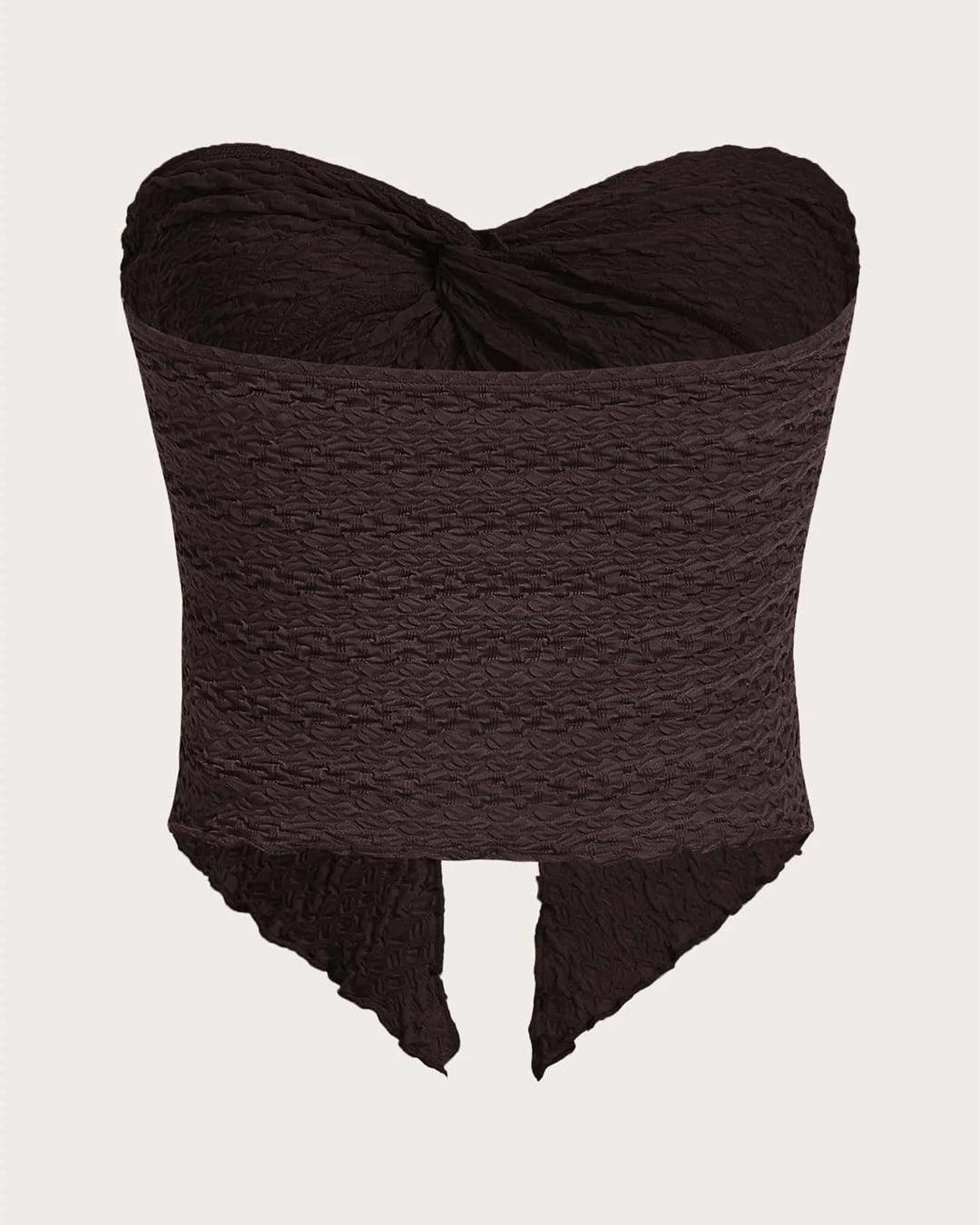 Strapless Tube Asymmetrical Off Shoulder Y2k Going Out Tank Top In Brown