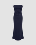 Strapless Tube Bodycon Maxi Dress In Navy Blue
