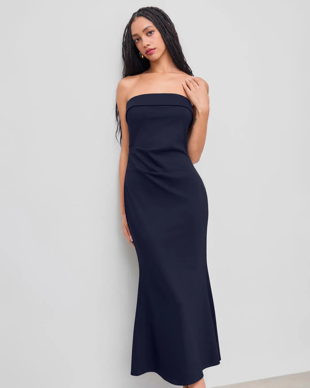 Strapless Tube Bodycon Maxi Dress In Navy Blue