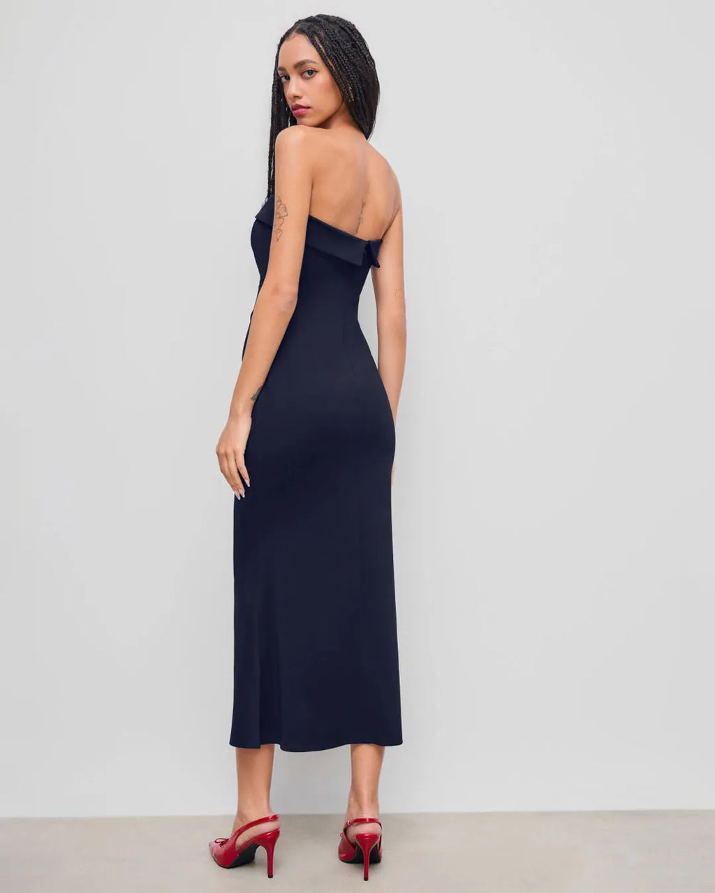 Strapless Tube Bodycon Maxi Dress In Navy Blue