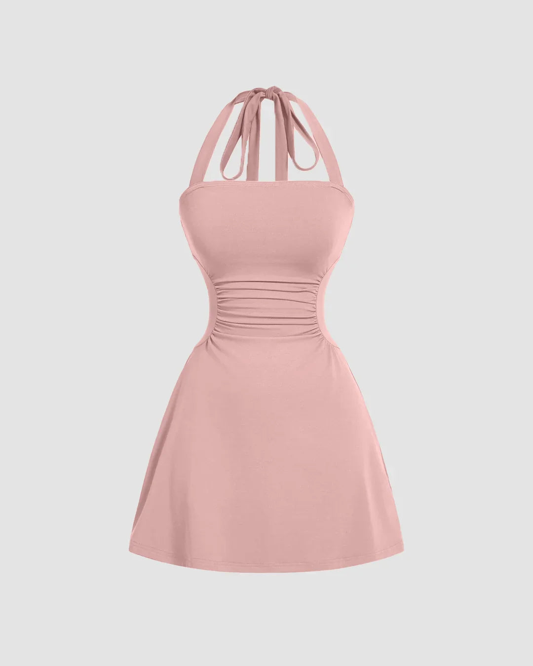 Strappy Back Halter Fit & Flare Mini Dress in Rose