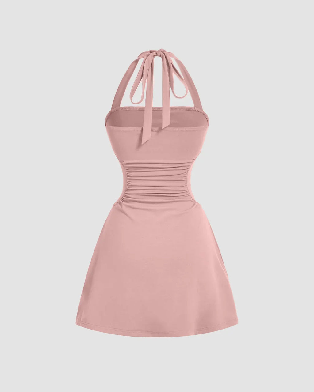 Strappy Back Halter Fit & Flare Mini Dress in Rose