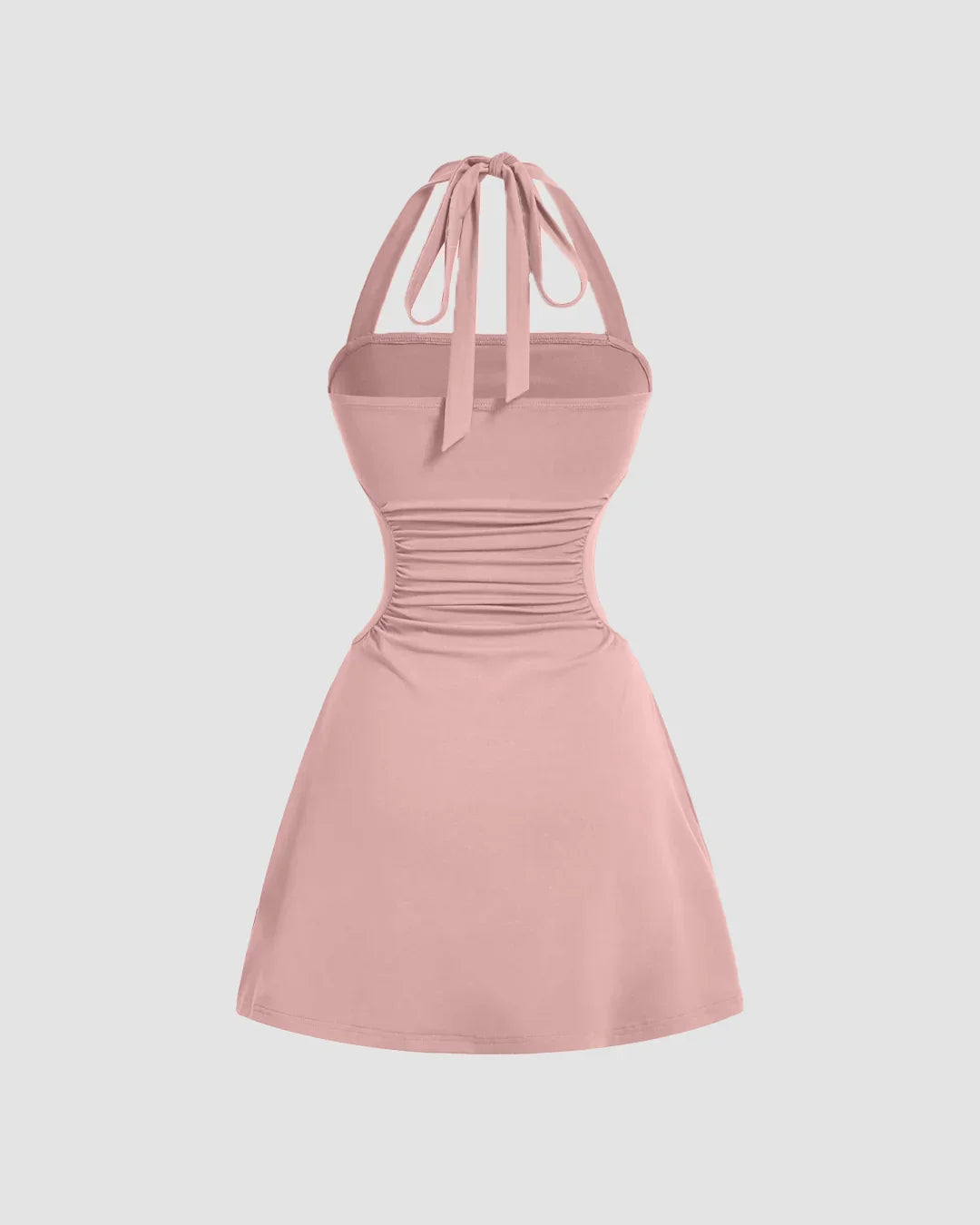 Strappy Back Halter Fit & Flare Mini Dress in Rose