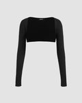 Stretch Full Sleeve Cropped Shrug in Black