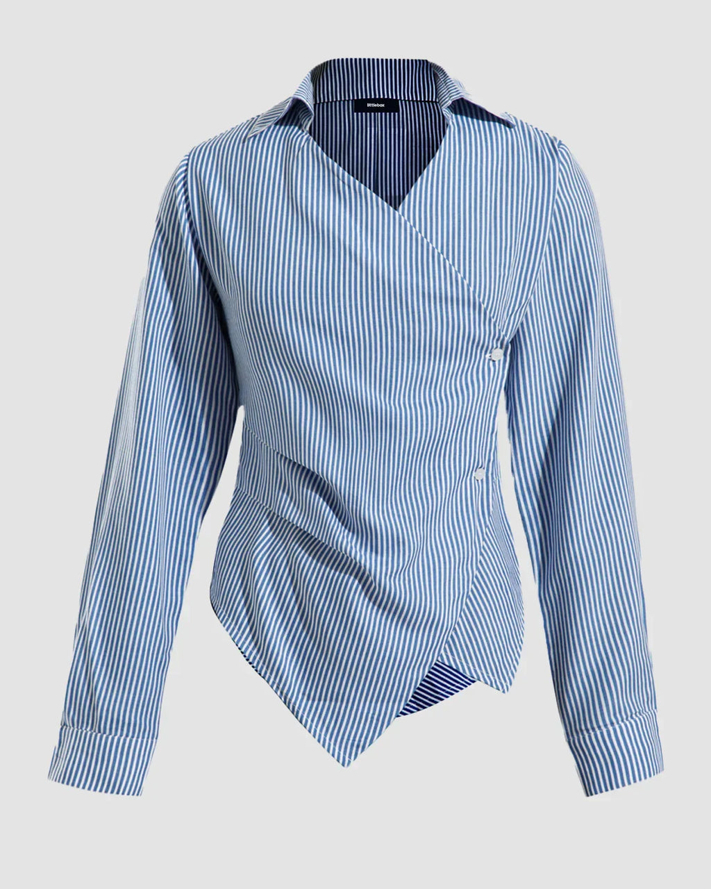 Striped Asymmetrical Wrap Shirt with Full Sleeves