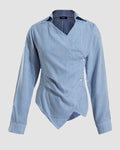 Striped Asymmetrical Wrap Shirt with Full Sleeves