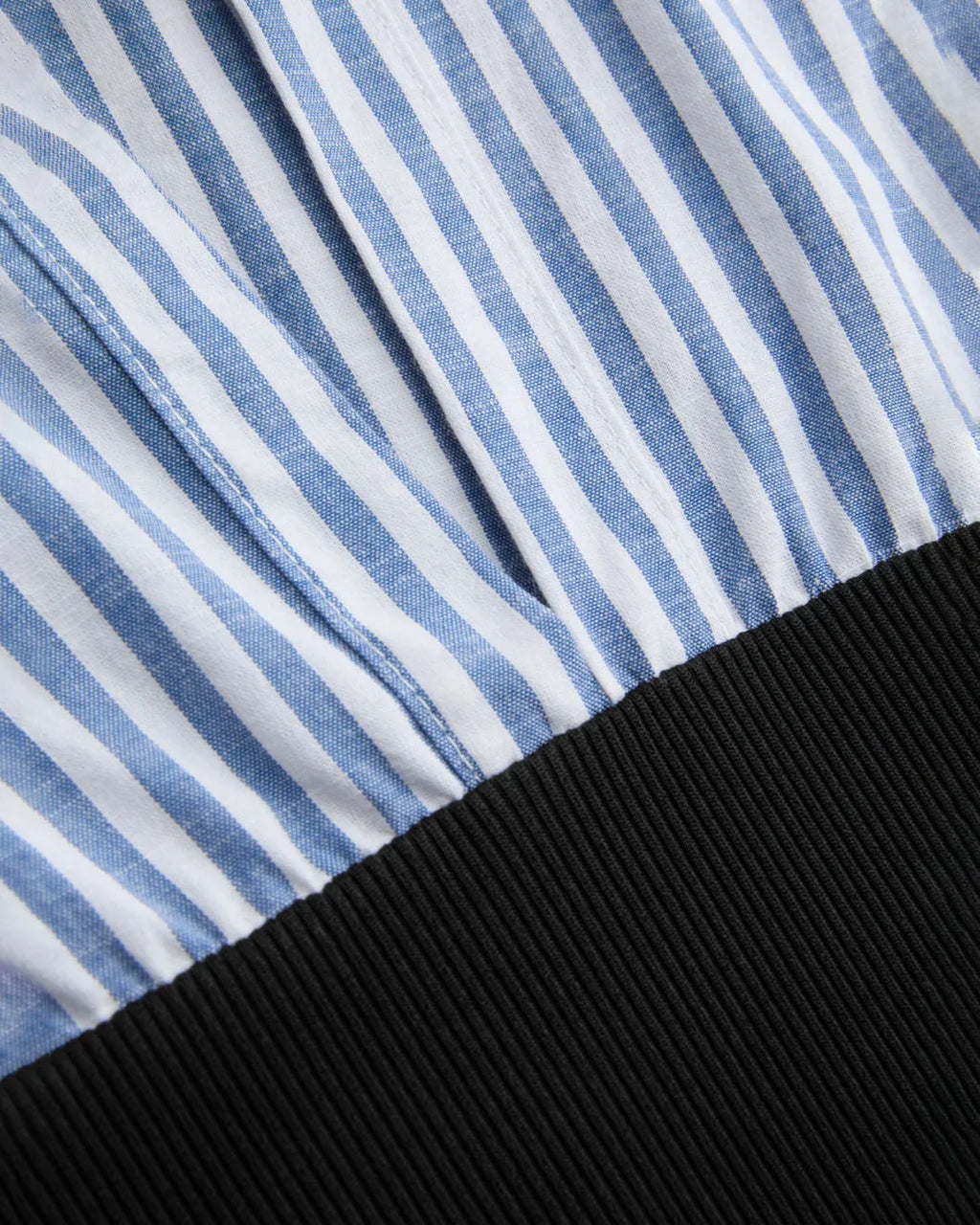 Striped Blue Shirt Collar Contrast Black Mini Dress