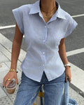 Striped Button Down Sleeveless Collared Shirt