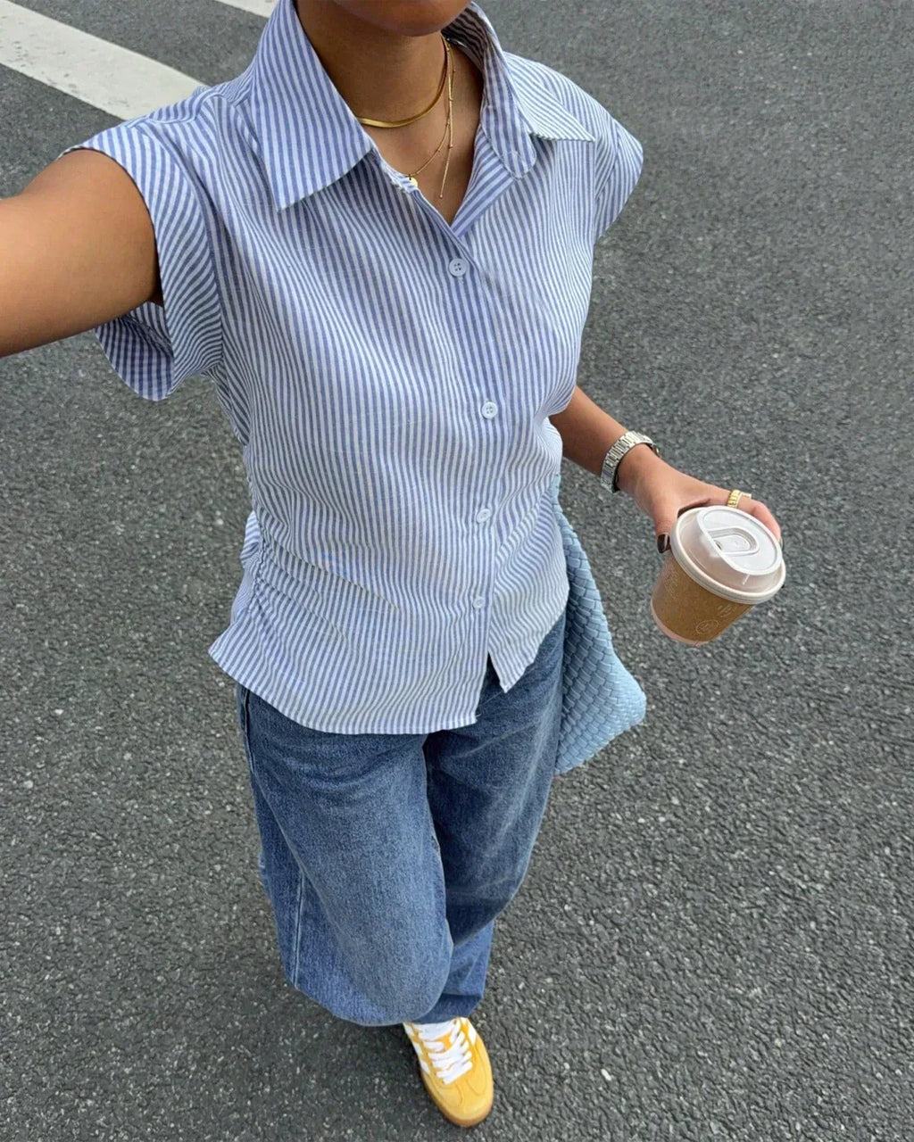 Striped Button Down Sleeveless Collared Shirt