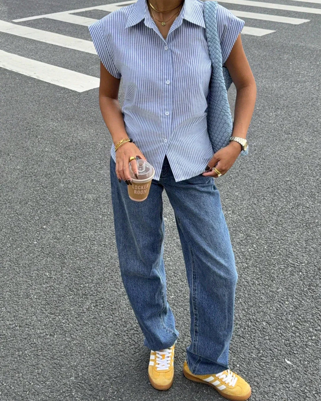 Striped Button Down Sleeveless Collared Shirt