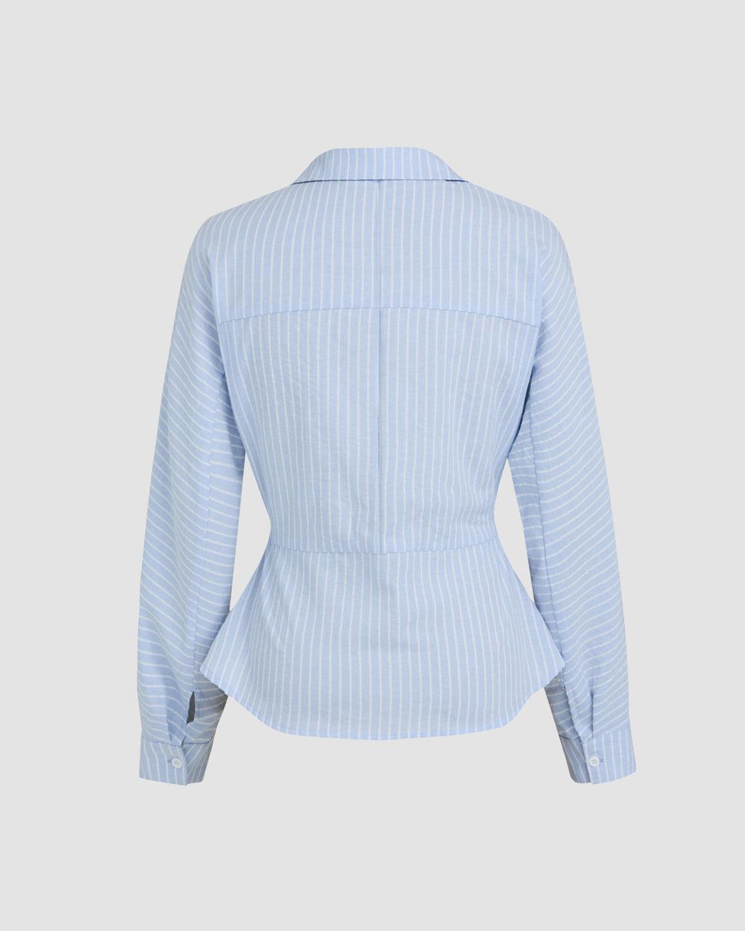 Striped Collared Full Sleeve Formal Shirt in Light Blue