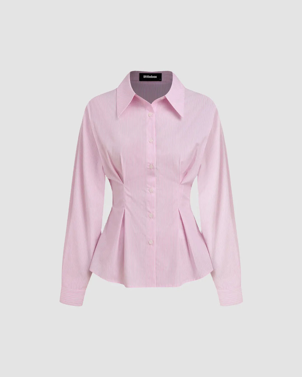 Striped Collared Neck Full Sleeve Button Down Top in Pink