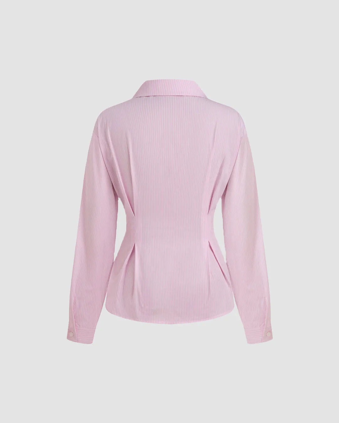 Striped Collared Neck Full Sleeve Button Down Top in Pink