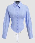 Striped Front Button Collar Full Sleeve Top