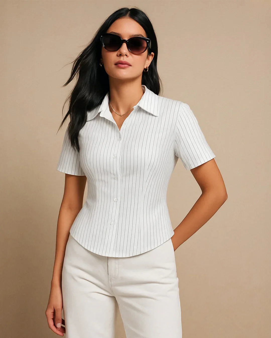 Striped Printed Short Sleeve Shirt