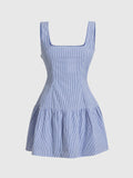 Striped Sleeveless Mini Dress with Square Neckline