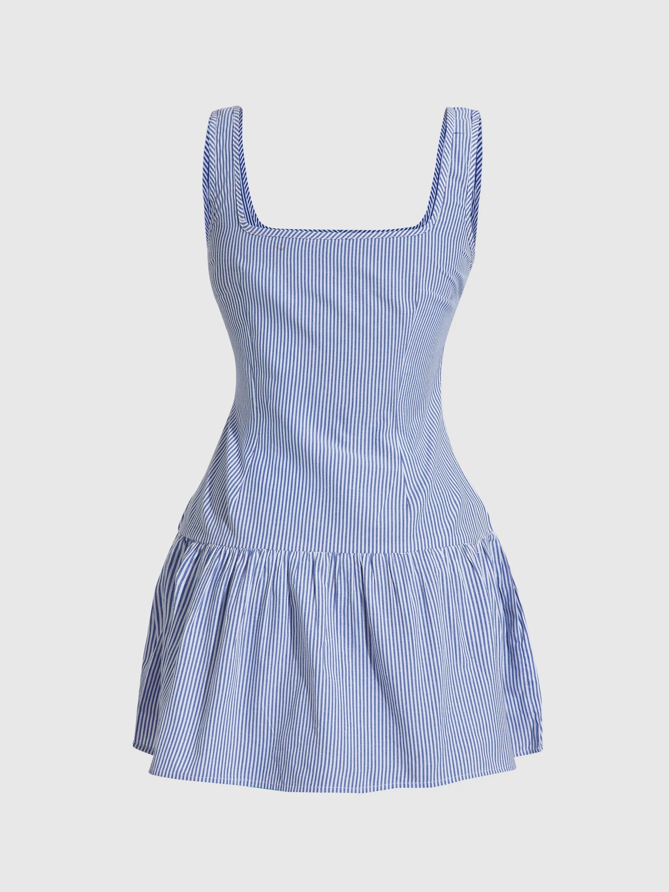 Striped Sleeveless Mini Dress with Square Neckline
