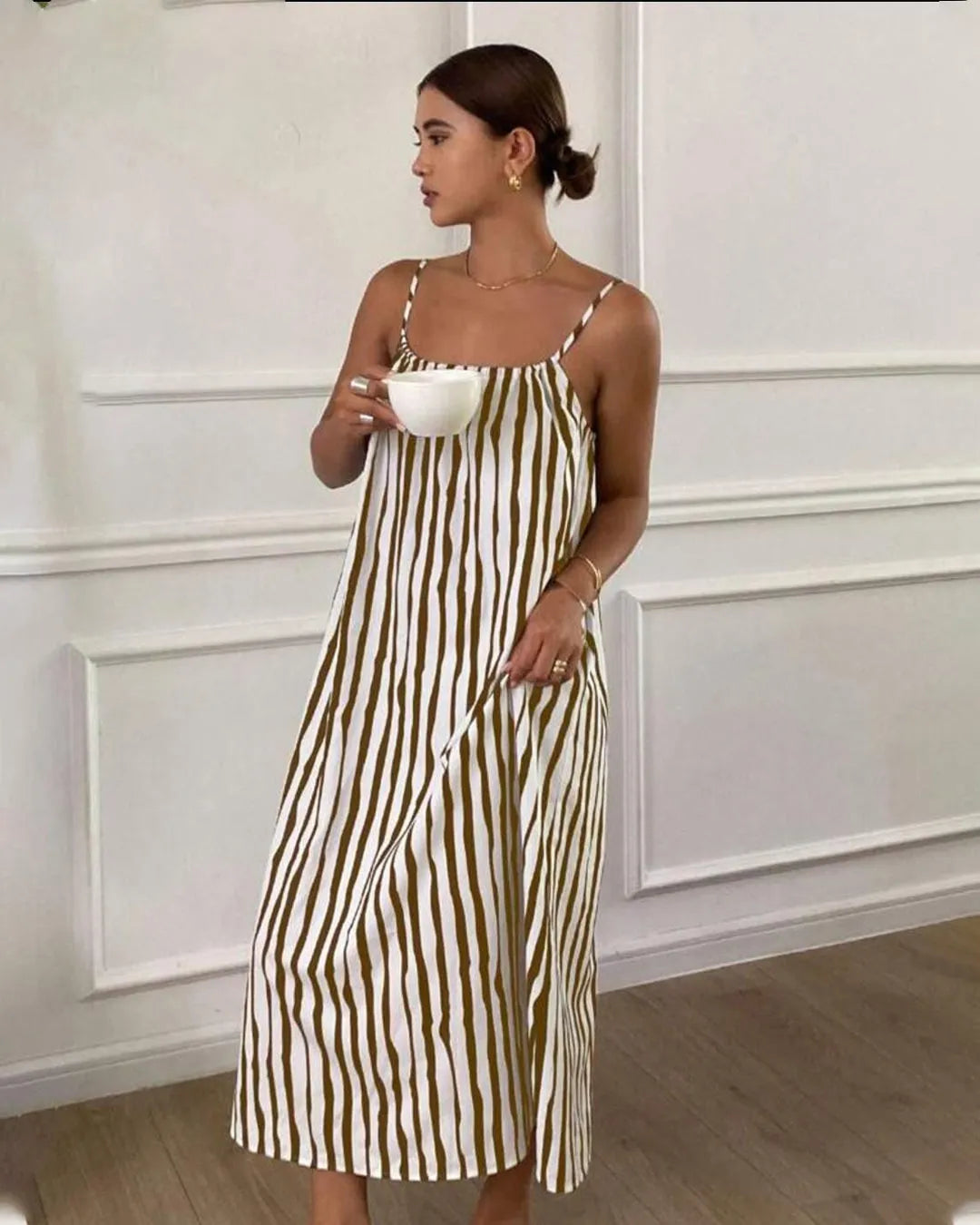 Striped Spaghetti Strap Midi Dress for Women