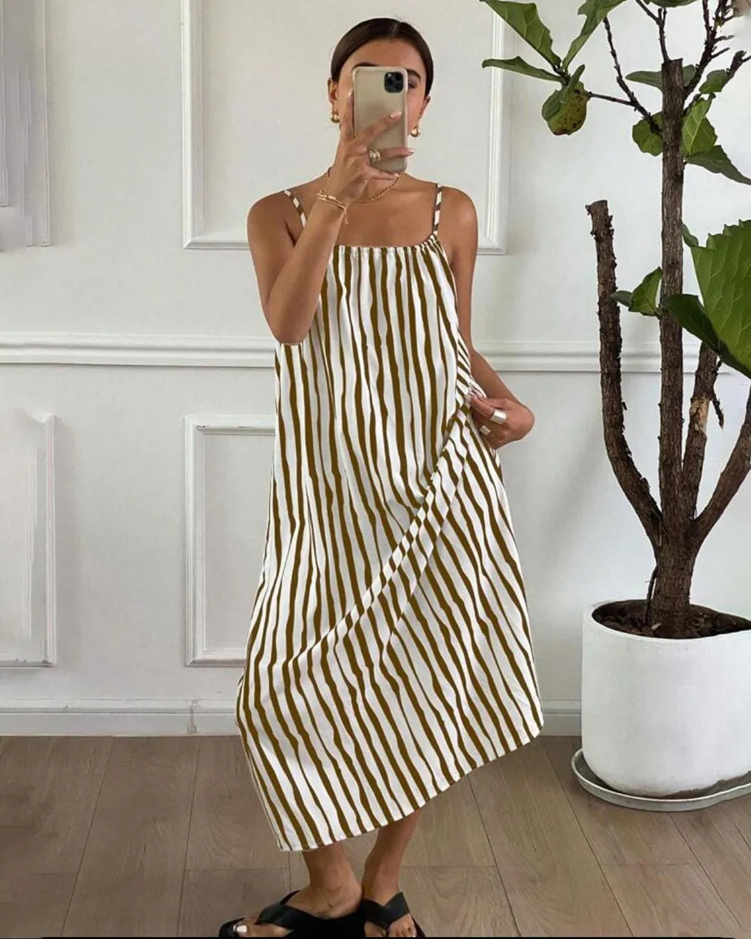 Striped Spaghetti Strap Midi Dress for Women