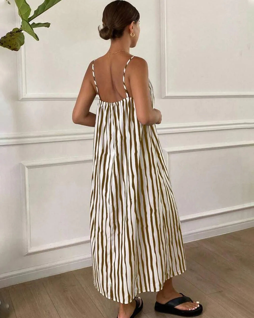 Striped Spaghetti Strap Midi Dress for Women