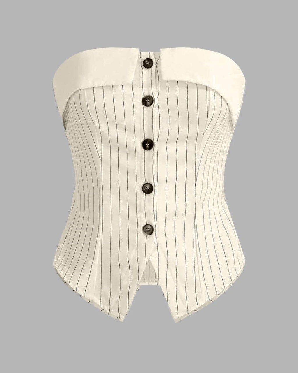 Striped Suit Off-White Fabric Button Front Bandeau Top