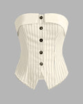 Striped Suit Off-White Fabric Button Front Bandeau Top