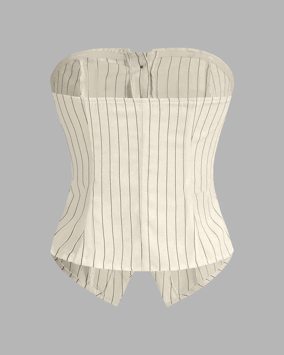 Striped Suit Off-White Fabric Button Front Bandeau Top