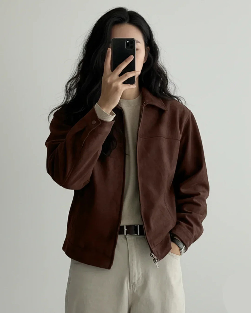 Suede Brown Button Down Full Sleeve Jacket
