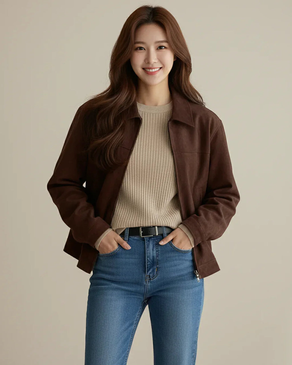 Suede Brown Button Down Full Sleeve Jacket