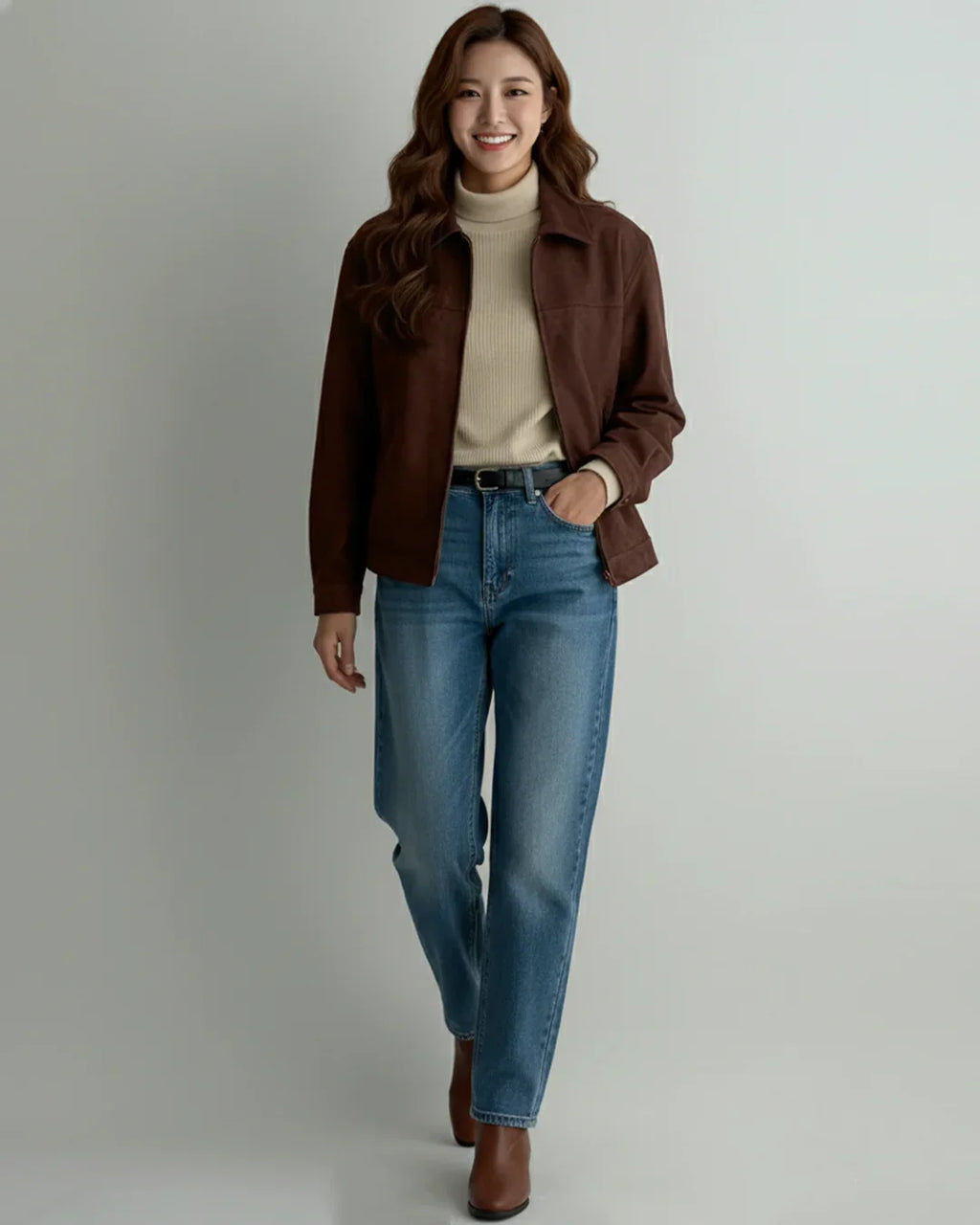 Suede Brown Button Down Full Sleeve Jacket