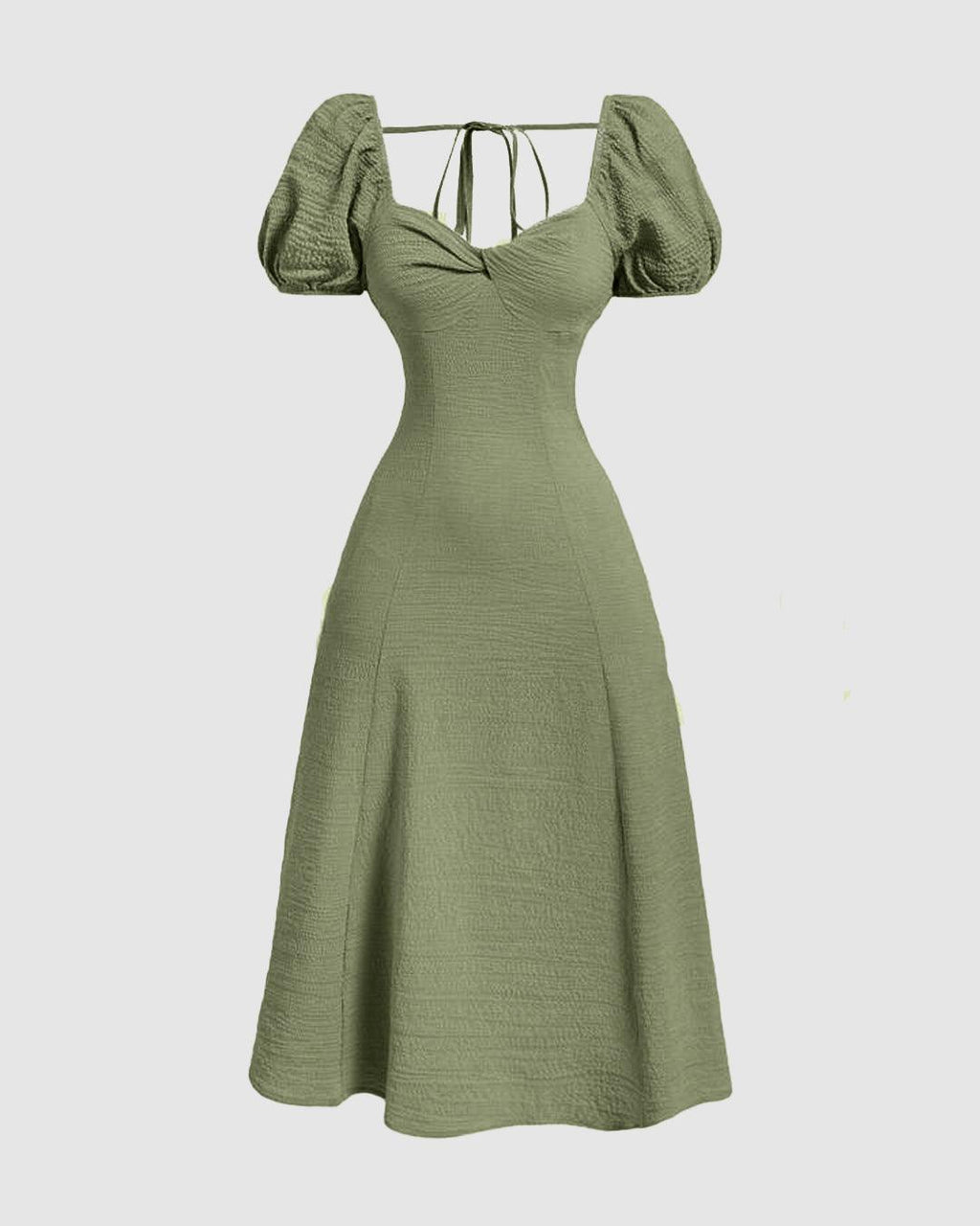 Summer Elegant Solid Color Puff Sleeve Cinch Waist Dress