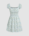 Summer Printed White Ruched Dress