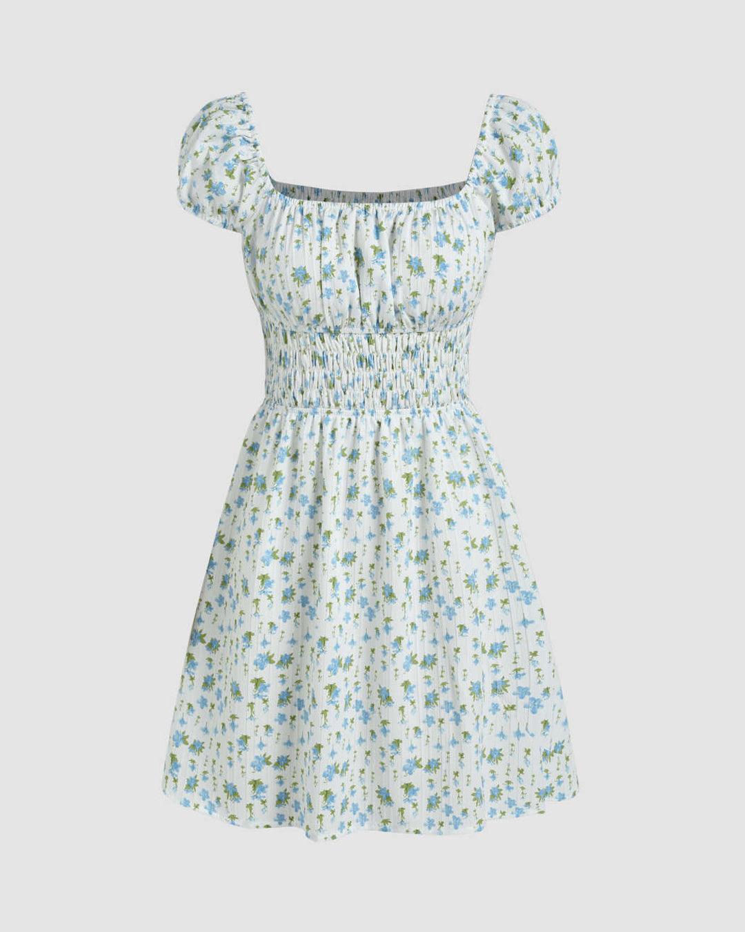 Summer Printed White Ruched Dress