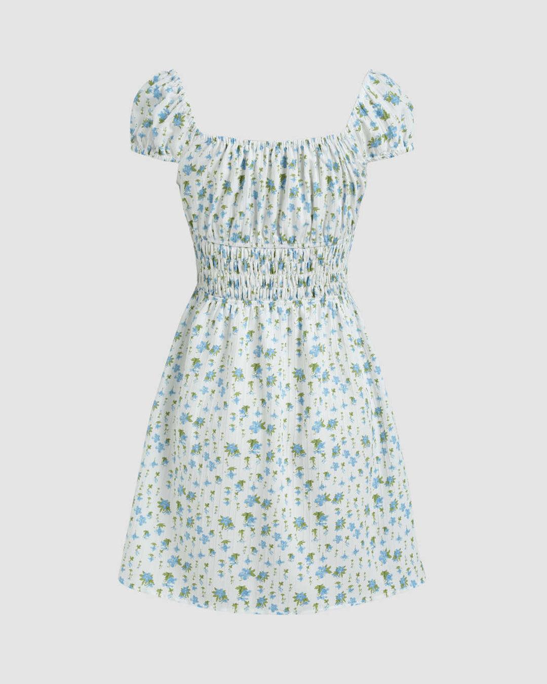 Summer Printed White Ruched Dress