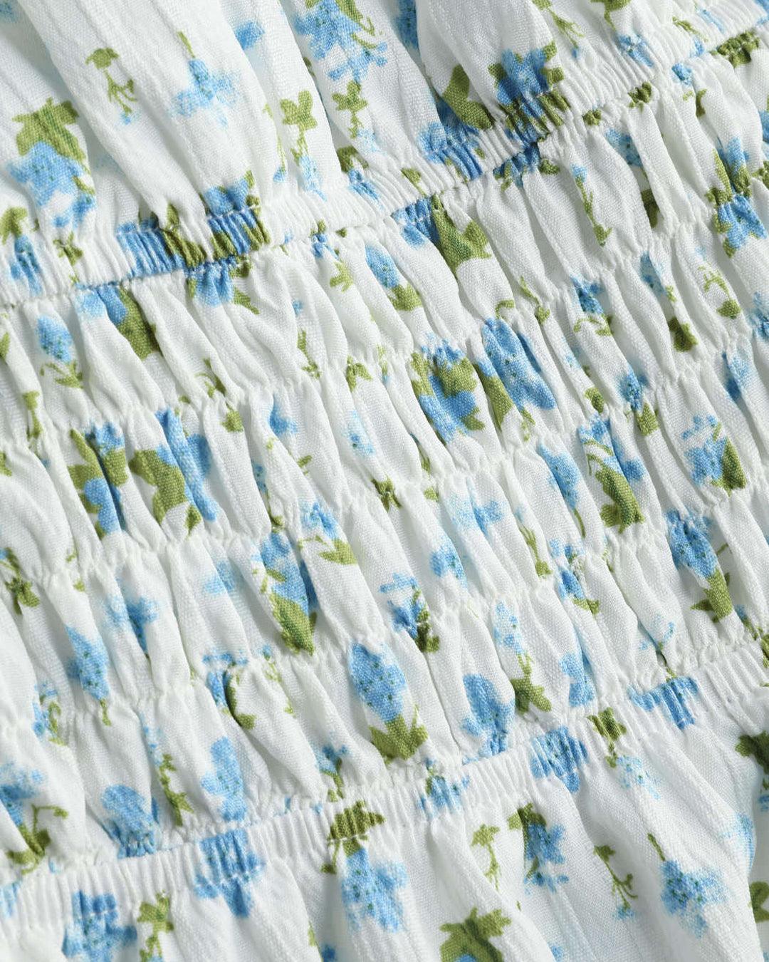 Summer Printed White Ruched Dress